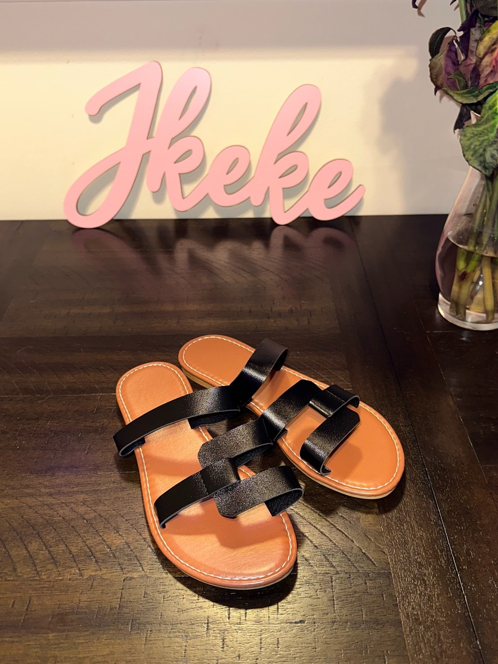 Black Strappy Slide Sandals for Women size 7, 8, 9, 10, 11